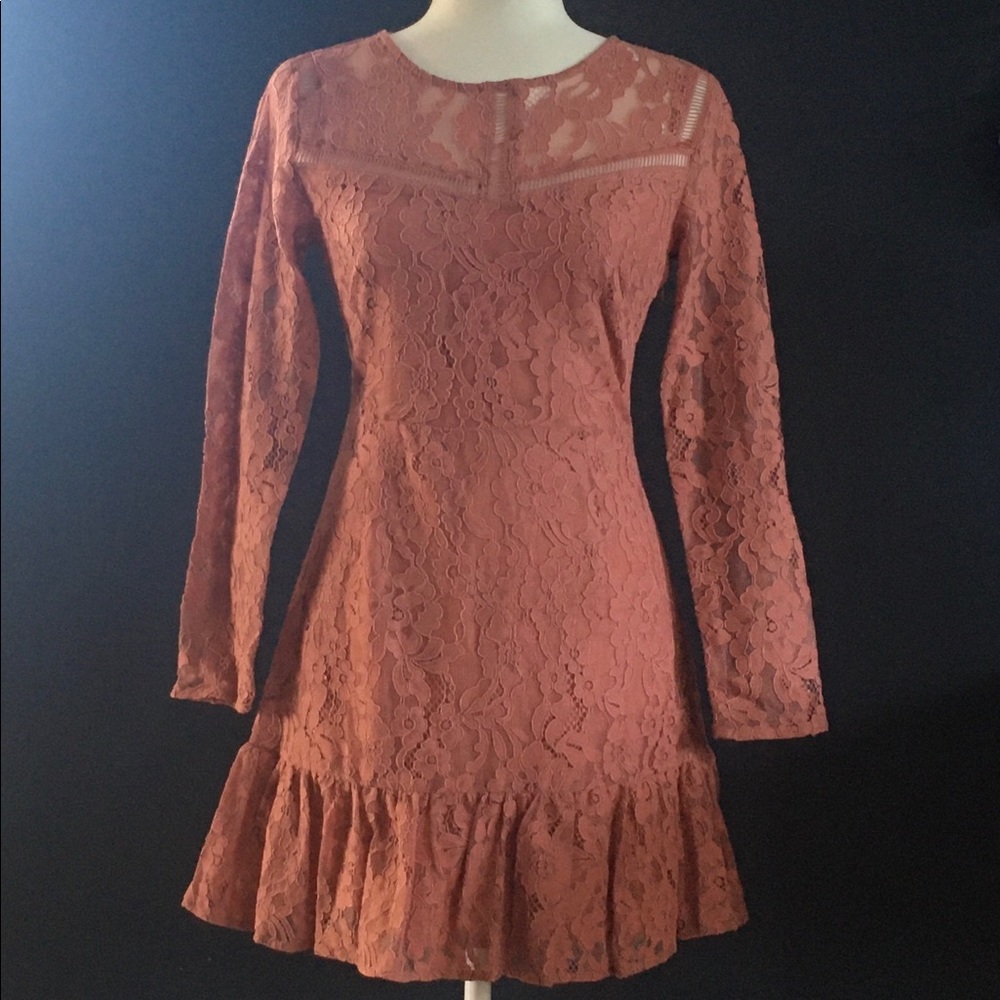 Francesca's Miami Peach Coral Lace Dress XS